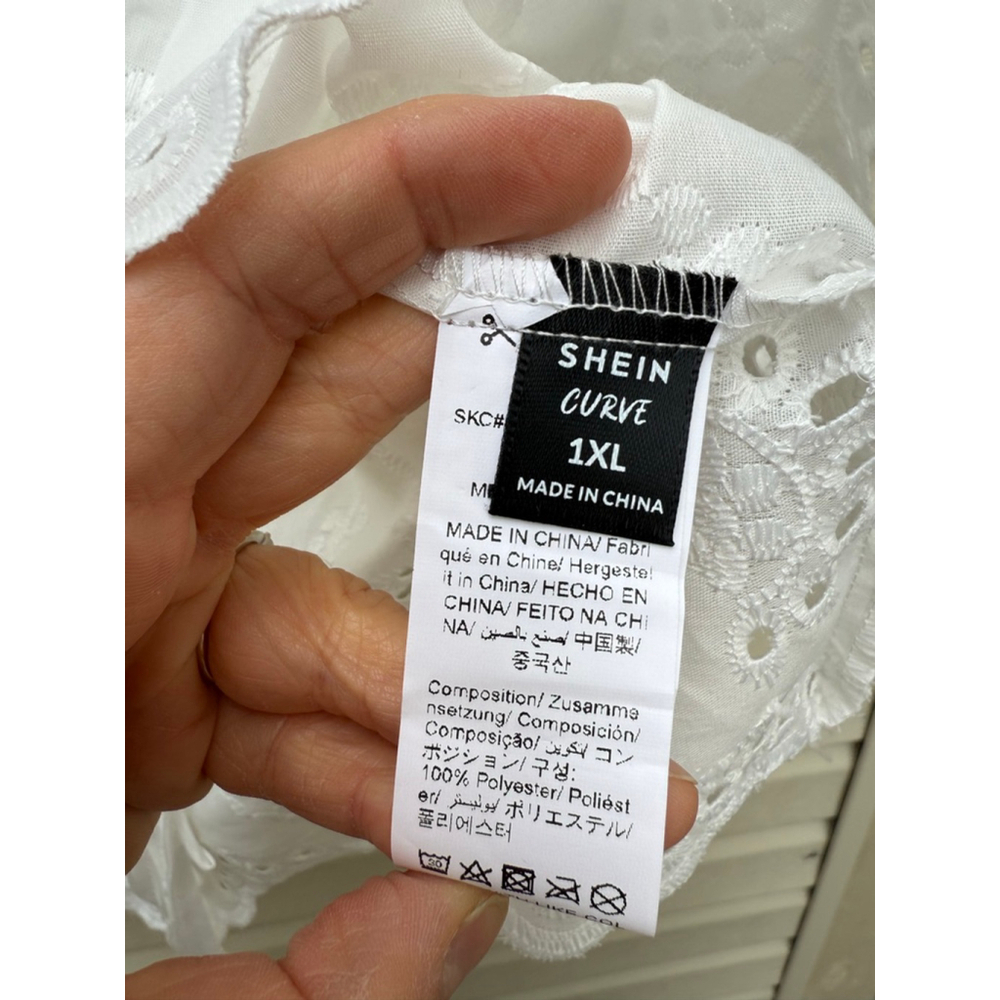 SHEIN Curve White Eyelet Lace Tie Front Blouse Top Women’s 1X Boho - Picture 4 of 5